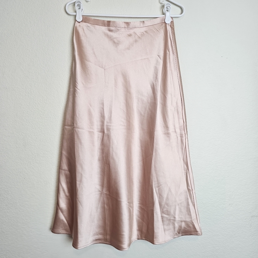 Commense Light Pink Satin Midi Skirt A-Line Size S Slip Skirt - Picture 4 of 9